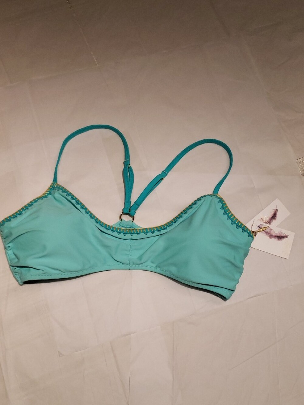 Jessica Simpson New Aqua Teal Bikini Top Bra Crochet Woodstock Women's XL